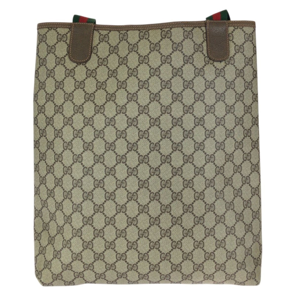Gucci Vintage Sherry Line Beige Brown GG Supreme Canvas Leather Tote — view 2