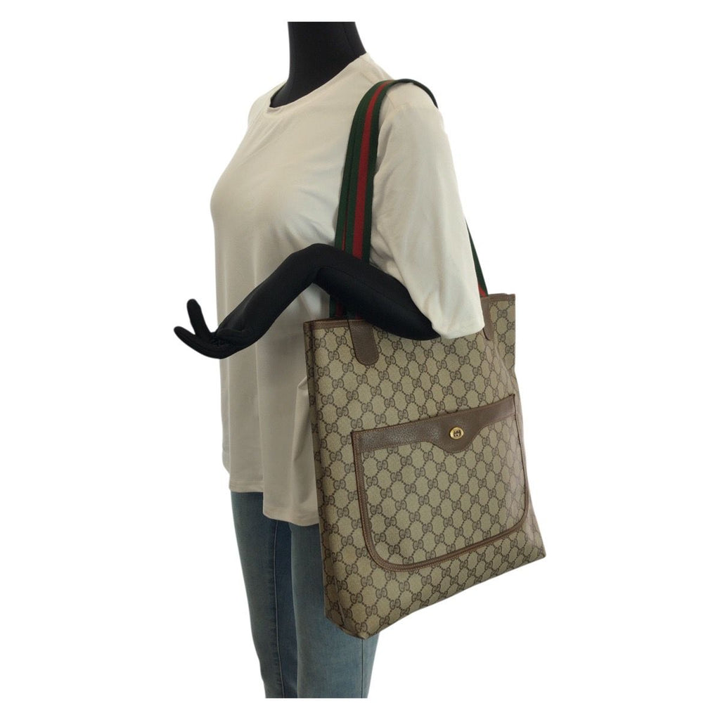 Gucci Vintage Sherry Line Beige Brown GG Supreme Canvas Leather Tote — view 7