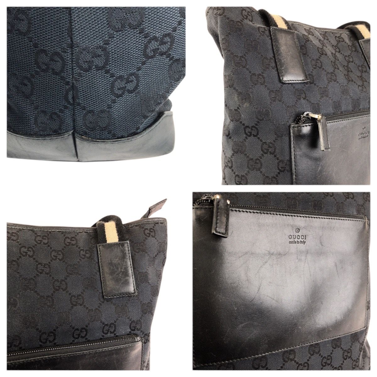 Gucci Black Silver GG Canvas Leather 019 Tote Shoulder Bag — view 5
