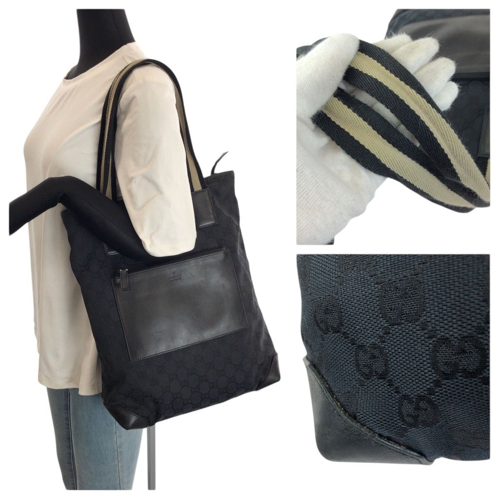 Gucci Black Silver GG Canvas Leather 019 Tote Shoulder Bag — view 7