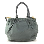 Prada Shoulder Bag Triangle Logo Leather Nylon Gray — view 3