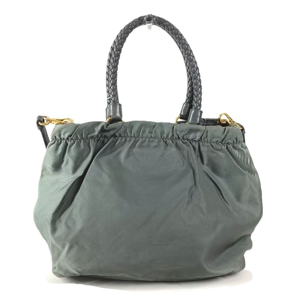 Prada Shoulder Bag Triangle Logo Leather Nylon Gray — view 3
