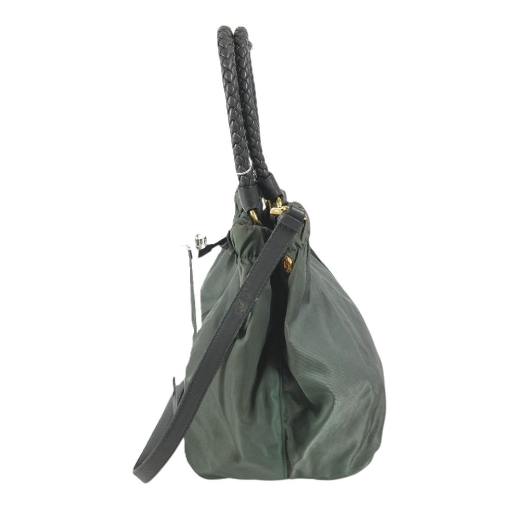 Prada Shoulder Bag Triangle Logo Leather Nylon Gray — view 4