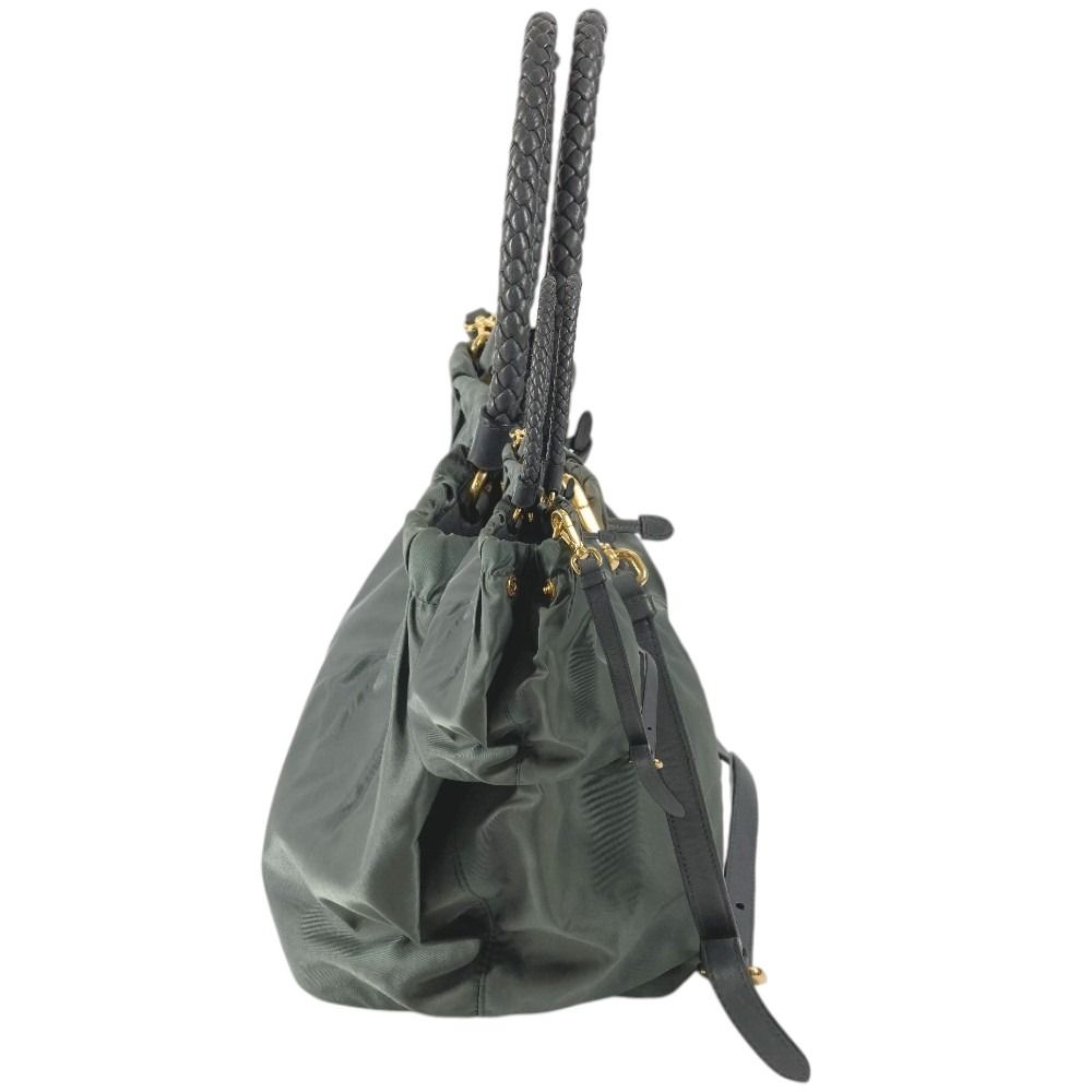 Prada Shoulder Bag Triangle Logo Leather Nylon Gray — view 5