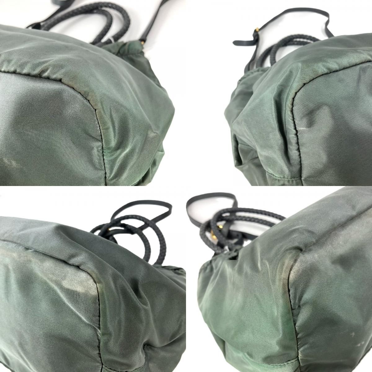 Prada Shoulder Bag Triangle Logo Leather Nylon Gray — view 7