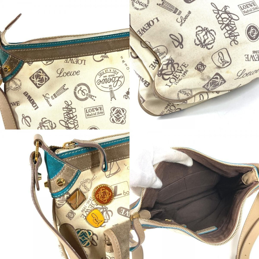 Loewe Shoulder Bag Anniversary Logo Leather Canvas Beige — view 8