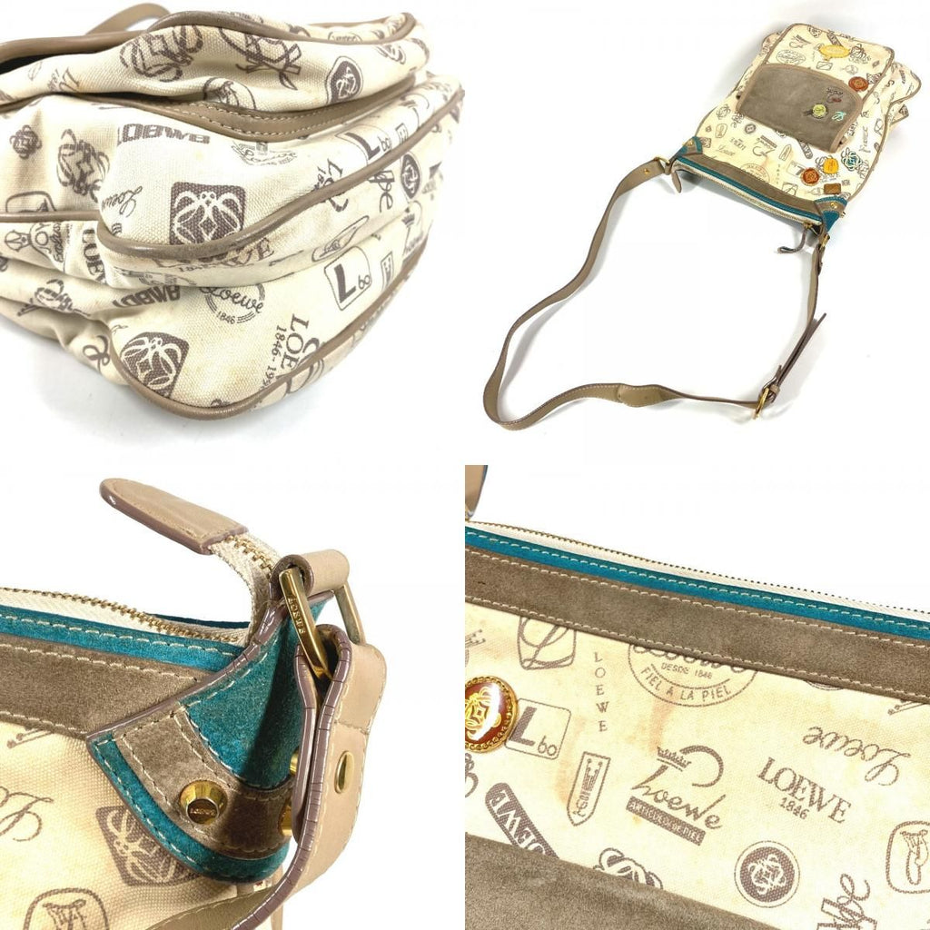 Loewe Shoulder Bag Anniversary Logo Leather Canvas Beige — view 7