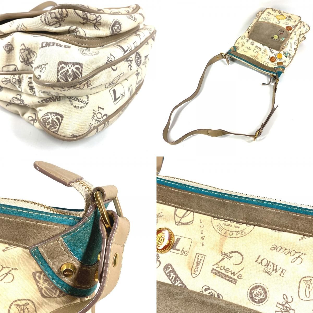 Loewe Shoulder Bag Anniversary Logo Leather Canvas Beige — view 7