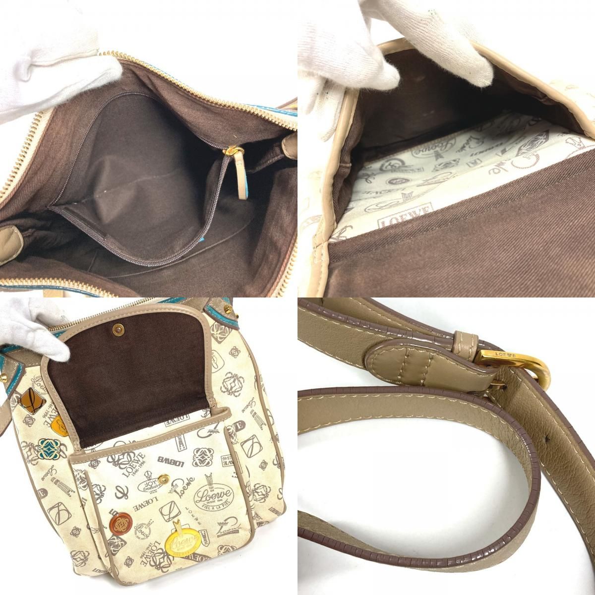 Loewe Shoulder Bag Anniversary Logo Leather Canvas Beige — view 9