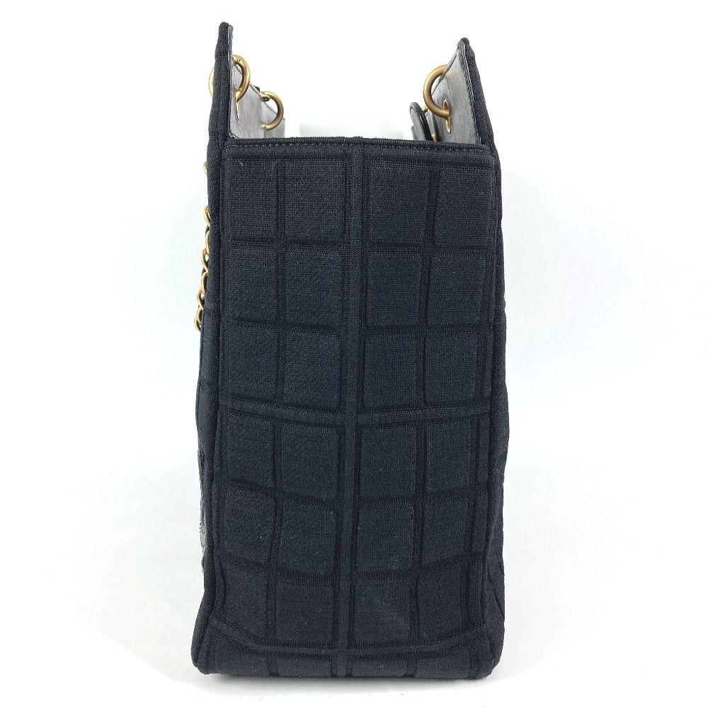 Chanel Shoulder Bag CC Logo Choco Bar Cotton Black — view 3