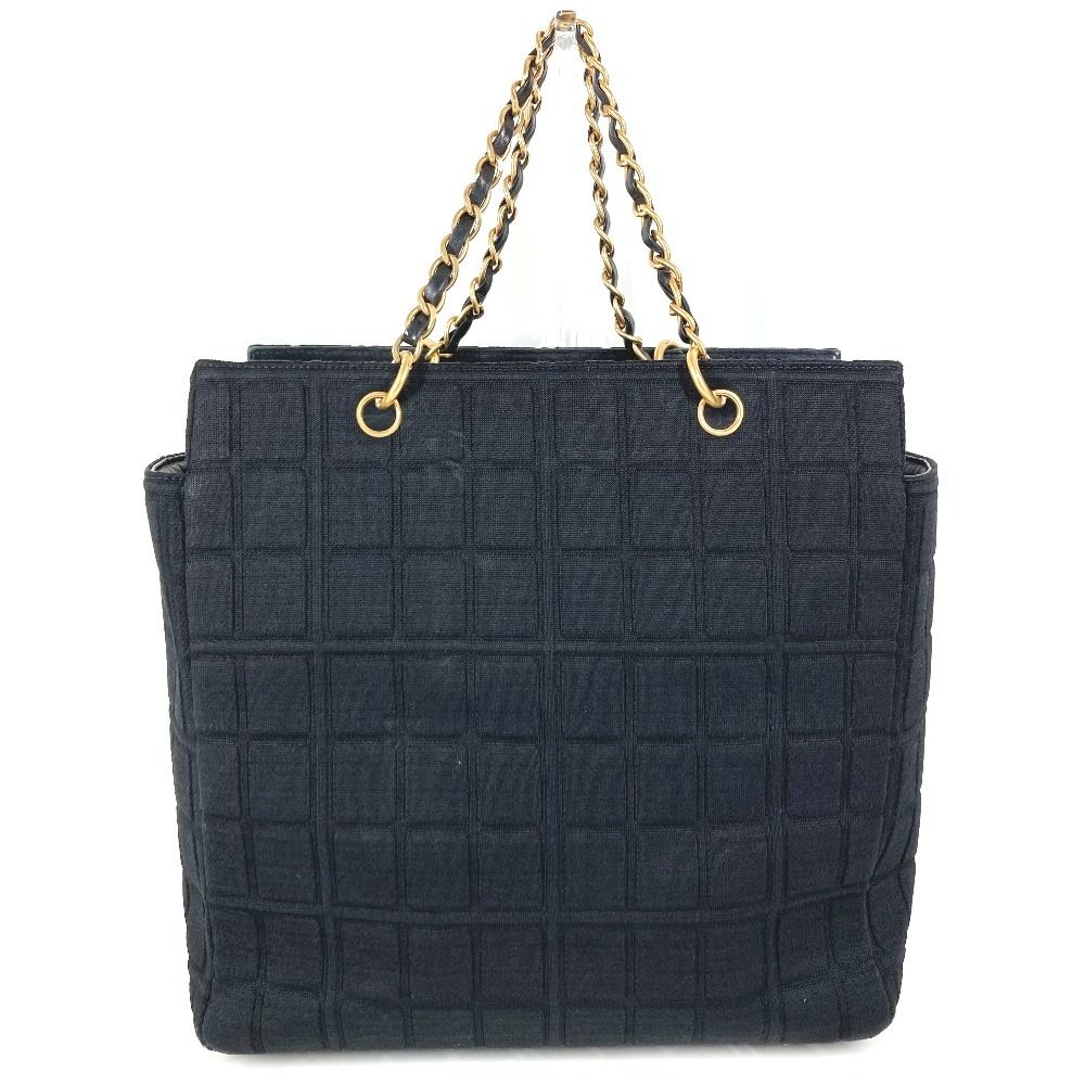 Chanel Shoulder Bag CC Logo Choco Bar Cotton Black — view 2