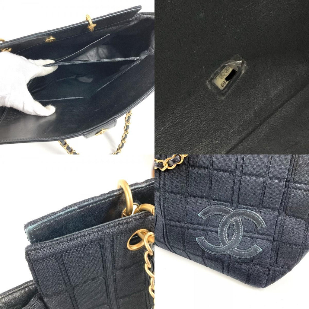 Chanel Shoulder Bag CC Logo Choco Bar Cotton Black — view 9