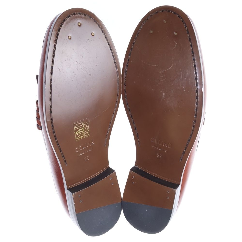 Celine Luco Triomphe Maillon Fringe Bit Loafers Leather Shoes Brown — view 5