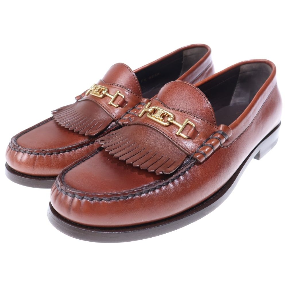 Celine Luco Triomphe Maillon Fringe Bit Loafers Leather Shoes Brown — view 2