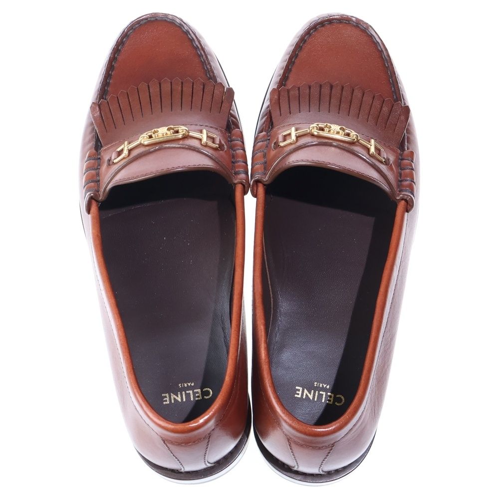 Celine Luco Triomphe Maillon Fringe Bit Loafers Leather Shoes Brown — view 4
