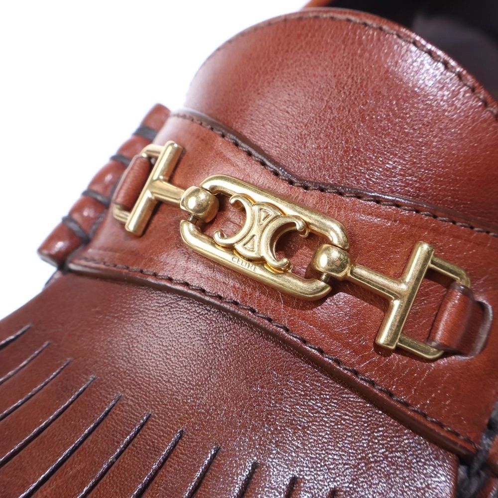 Celine Luco Triomphe Maillon Fringe Bit Loafers Leather Shoes Brown — view 6