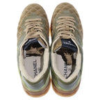 Chanel Logo Rubber Suede Low Cut Sneakers Khaki — view 4