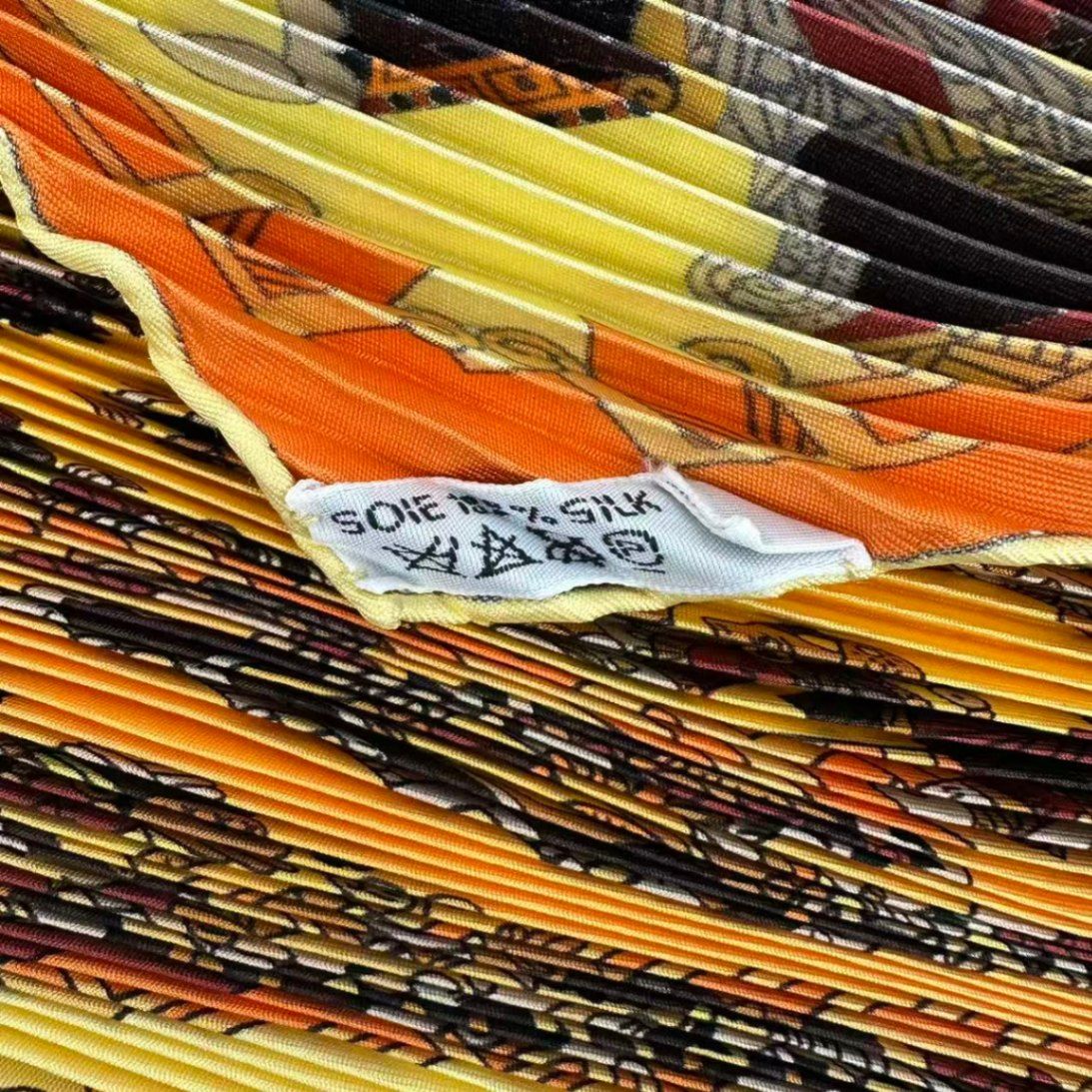 Hermes Pleated Scarf Silk Astres Et Soleils Celestial Bodies and Sun Yellow — view 6