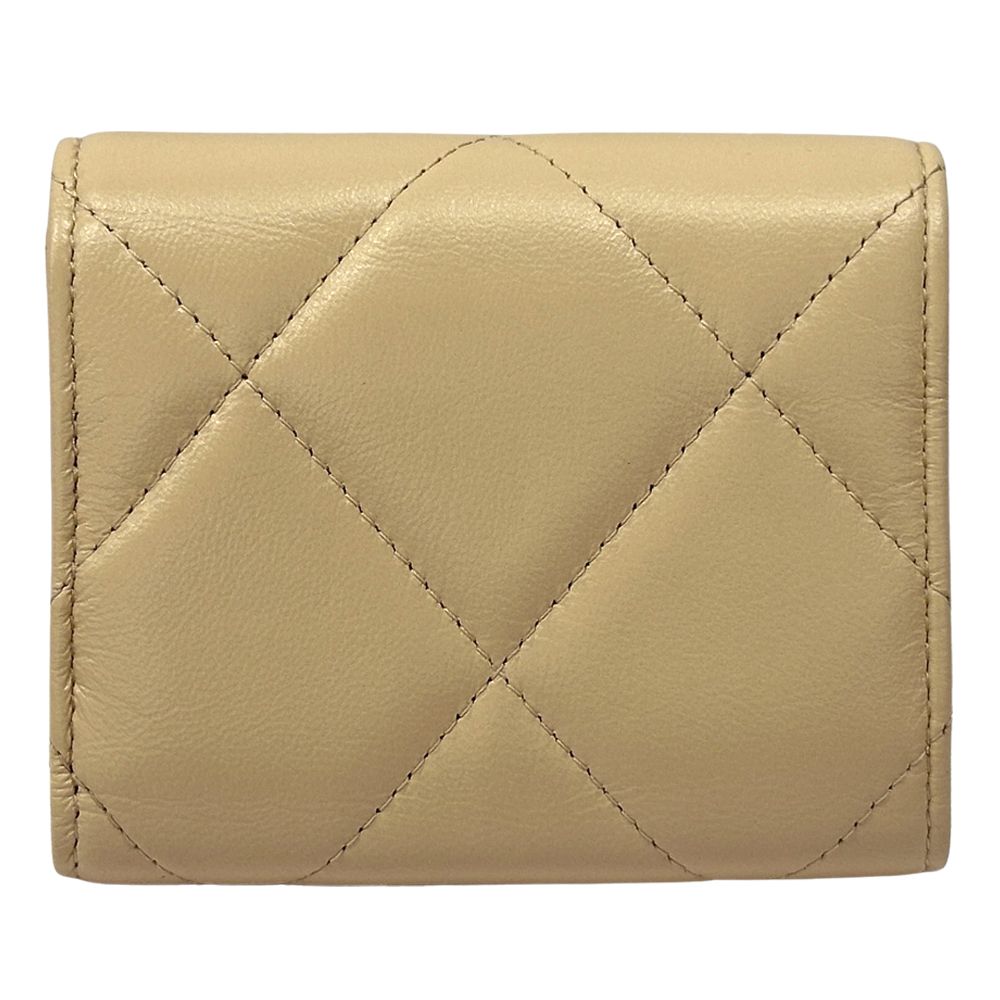 Chanel Wallet 19 Bifold Lambskin Beige Gold CC Logo Quilted Trifold Compact — view 2