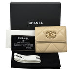 Chanel Wallet 19 Bifold Lambskin Beige Gold CC Logo Quilted Trifold Compact — view 8