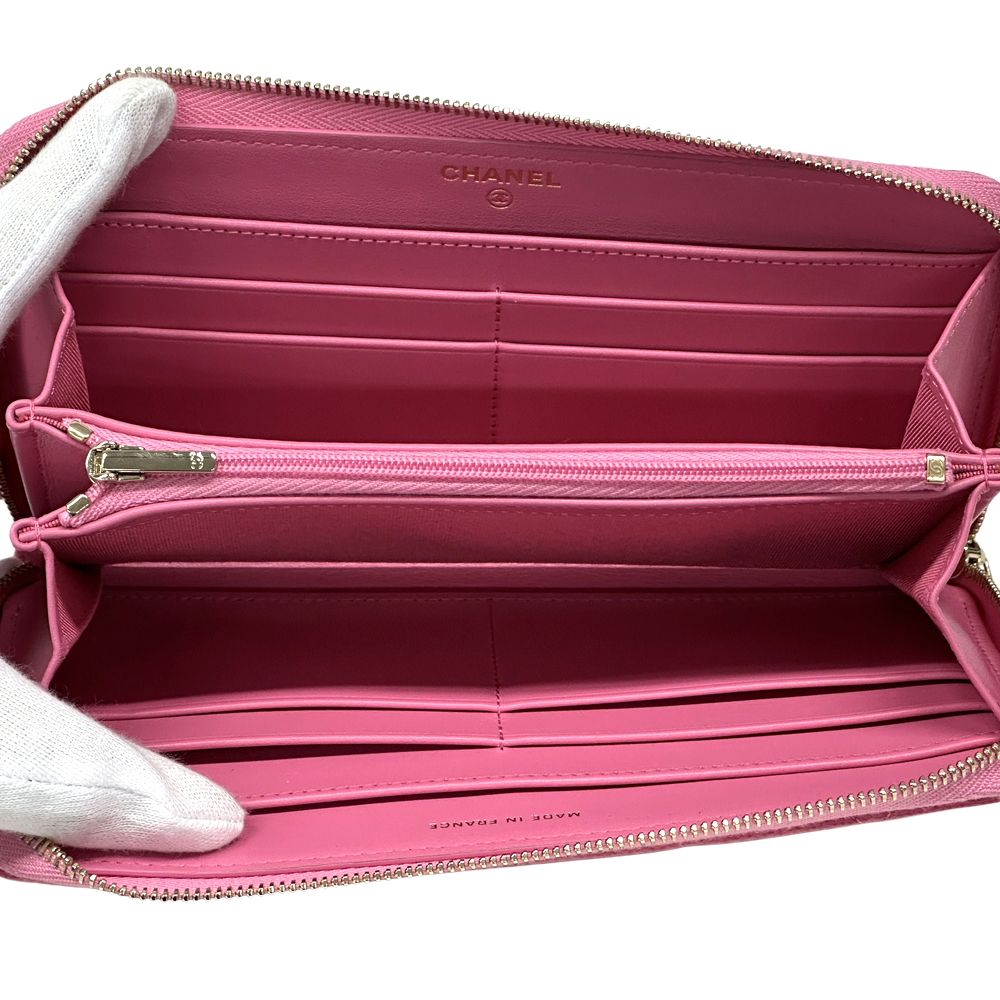 Chanel Wallet Quilted Caviar Leather Pink Gold Zip Around — view 4
