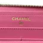Chanel Wallet Quilted Caviar Leather Pink Gold Zip Around — view 5