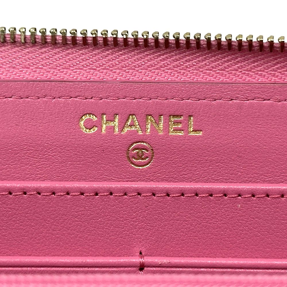 Chanel Wallet Quilted Caviar Leather Pink Gold Zip Around — view 5