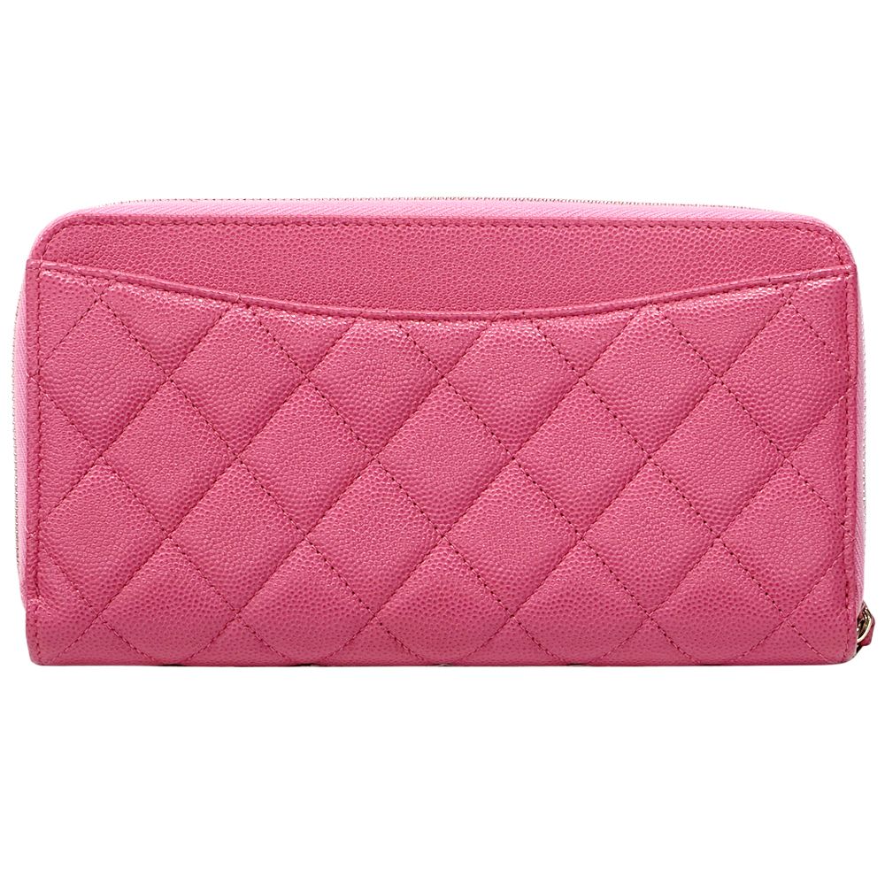 Chanel Wallet Quilted Caviar Leather Pink Gold Zip Around — view 2