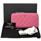 Chanel Wallet Quilted Caviar Leather Pink Gold Zip Around — view 8