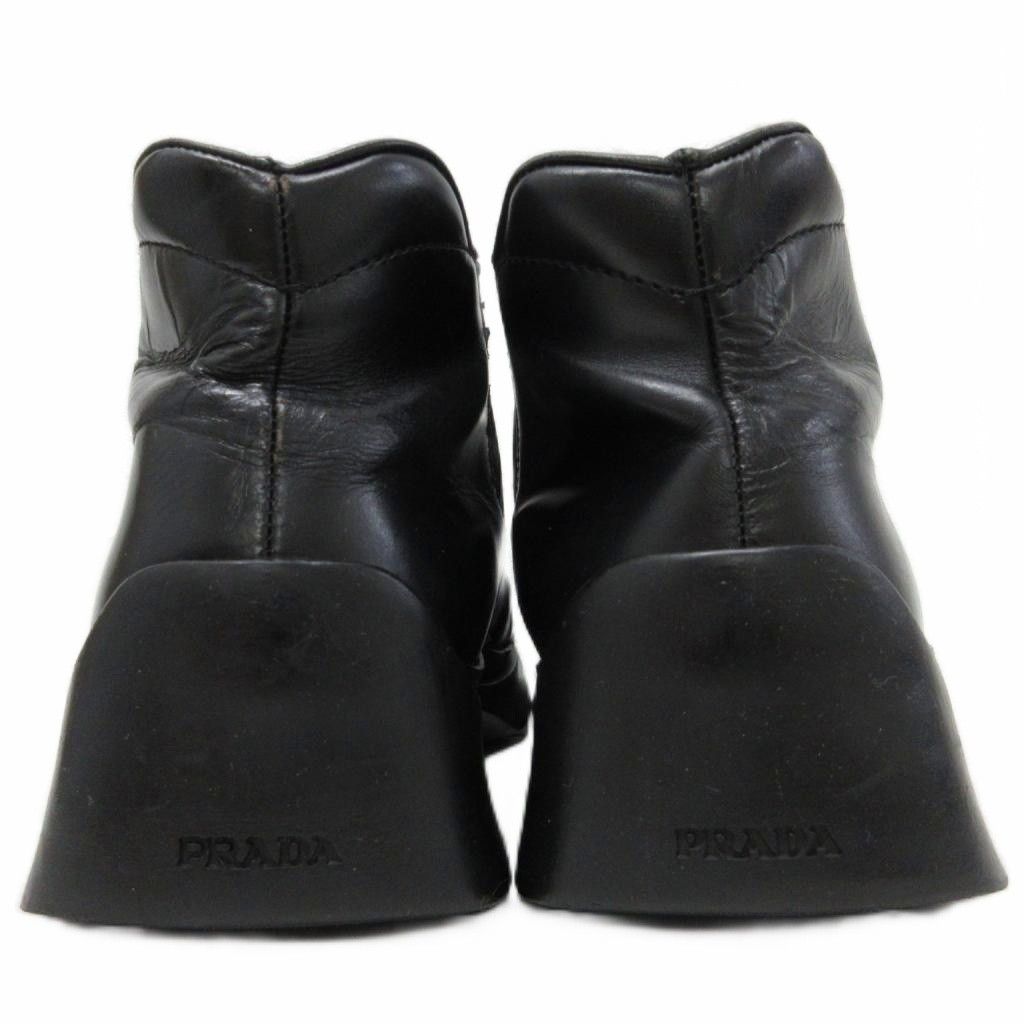 Prada Side Gore Boots Square Toe Thick Sole Leather 5.5 Black — view 3