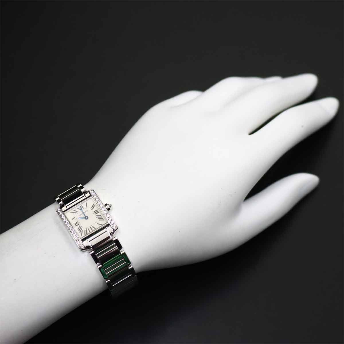 Cartier Tank Francaise SM Watch Diamond Bezel 18k White Gold Quartz — view 3