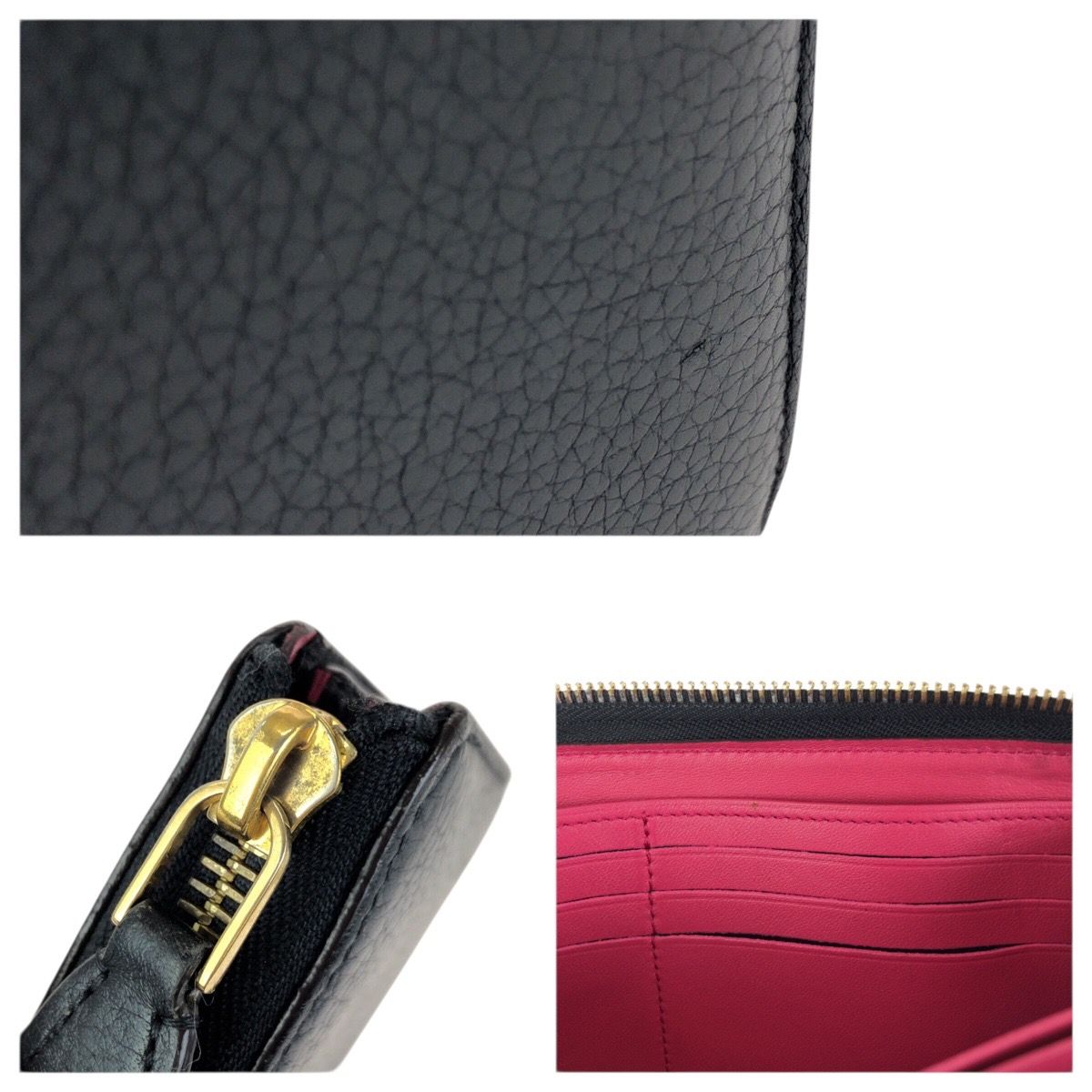 Louis Vuitton Taurillon Portefeuille Comet Black Gold Leather Zip Around Wallet — view 7