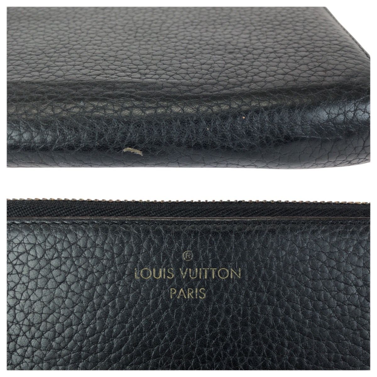 Louis Vuitton Taurillon Portefeuille Comet Black Gold Leather Zip Around Wallet — view 6