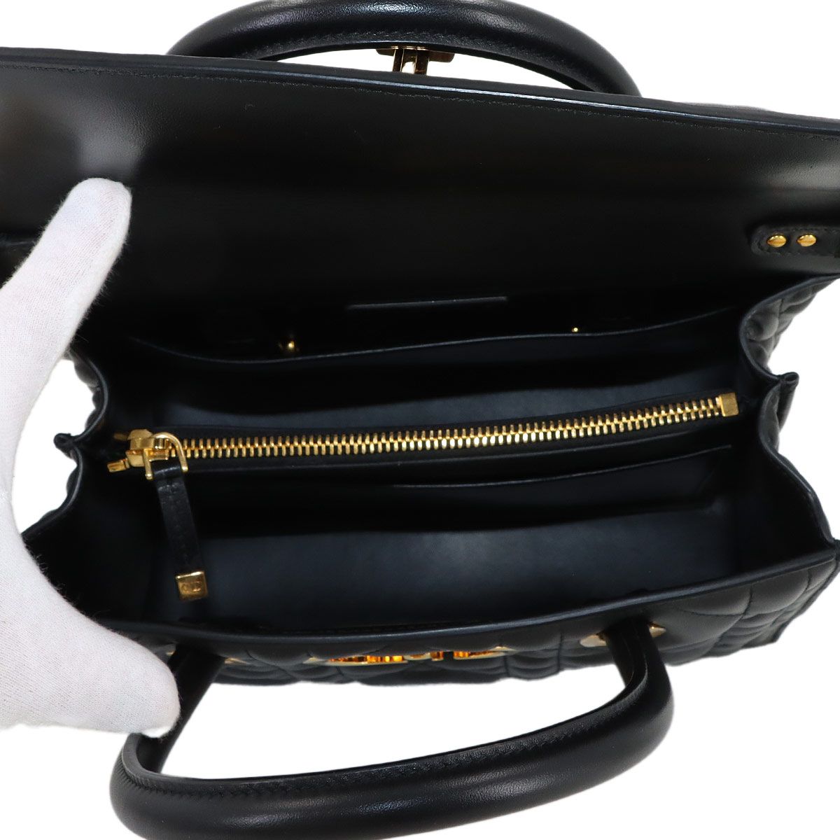 Dior Saint Honore Macro Cannage 2-Way Hand Bag Leather Black — view 7