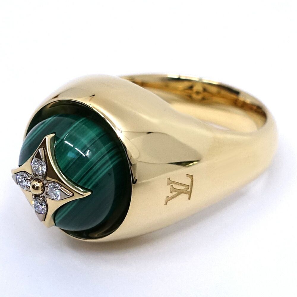 Louis Vuitton Signet Ring 55 18k Yellow Gold Malachite Diamond — view 6