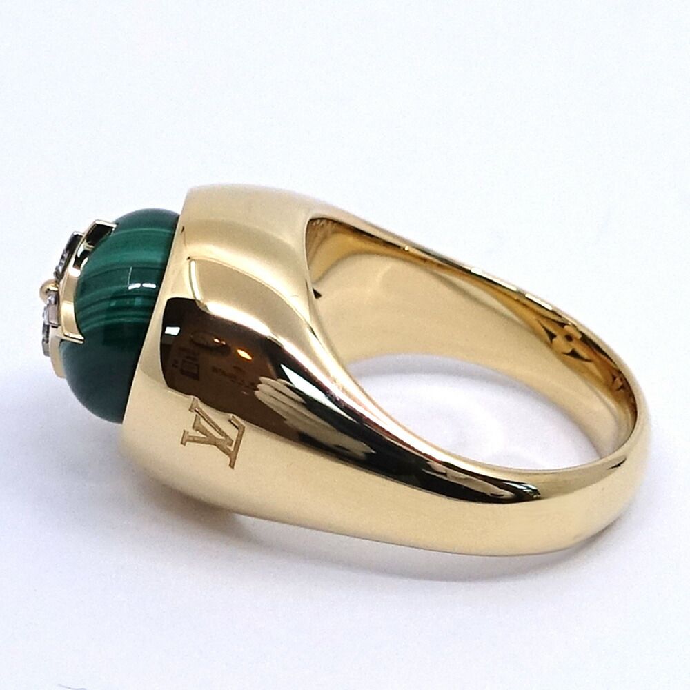 Louis Vuitton Signet Ring 55 18k Yellow Gold Malachite Diamond — view 7