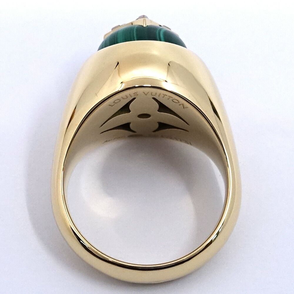 Louis Vuitton Signet Ring 55 18k Yellow Gold Malachite Diamond — view 9
