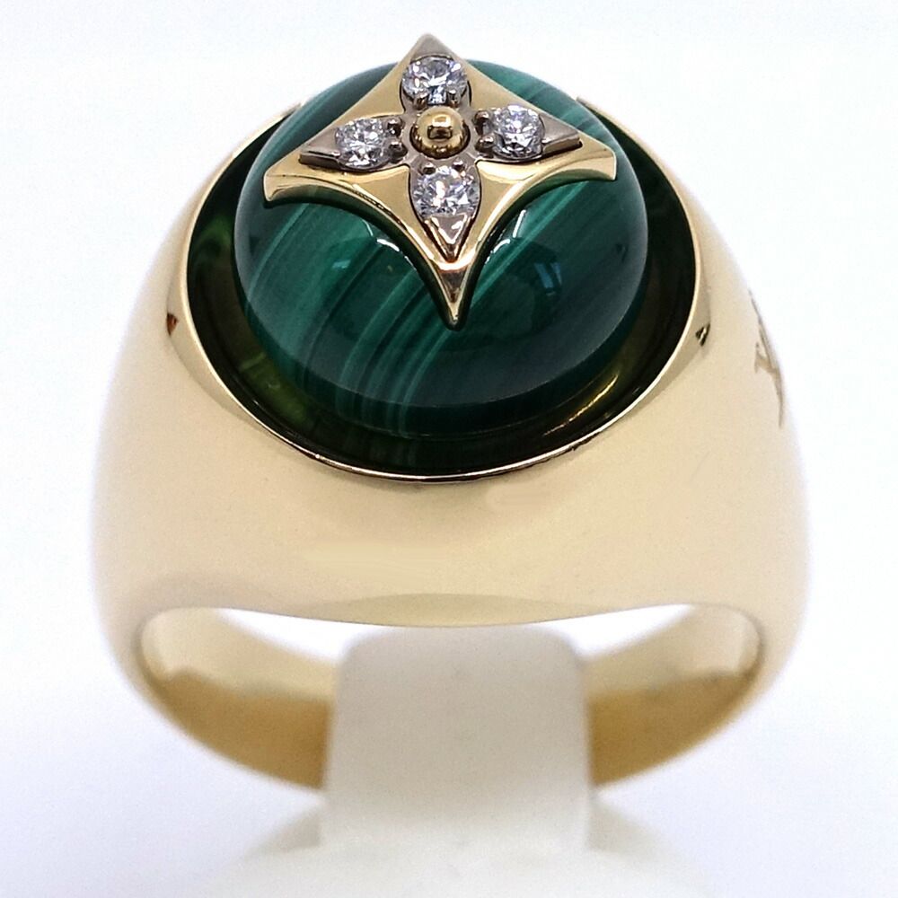 Louis Vuitton Signet Ring 55 18k Yellow Gold Malachite Diamond — view 2