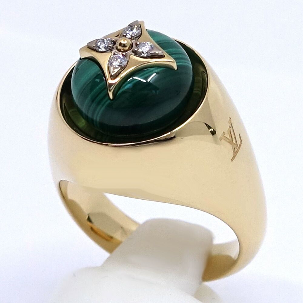 Louis Vuitton Signet Ring 55 18k Yellow Gold Malachite Diamond — view 4