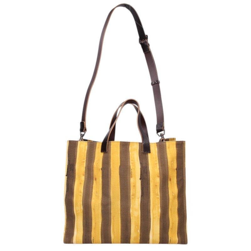 Fendi Ohf Striped Canvas Leather Handle Shoulder Tote — view 2