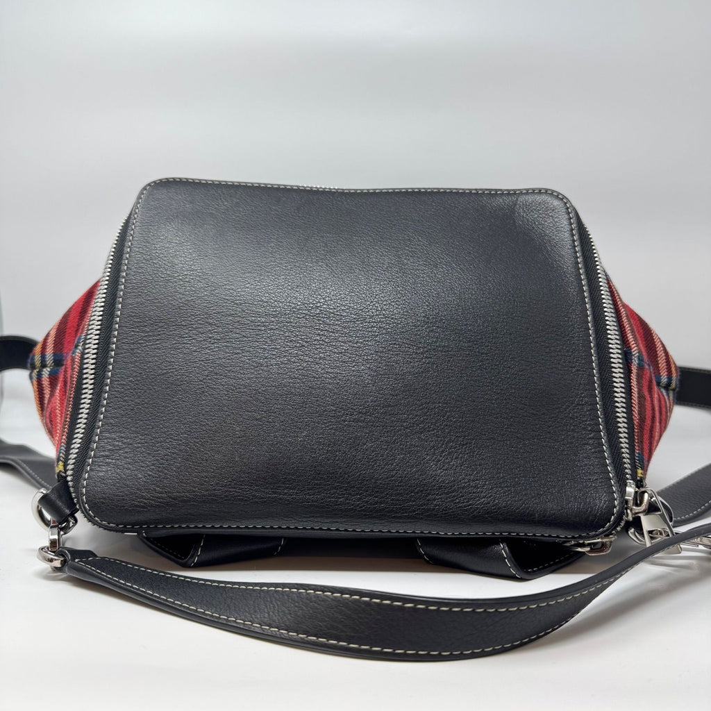 Loewe Backpack Goya Tartan Check Canvas Leather Black Red — view 5