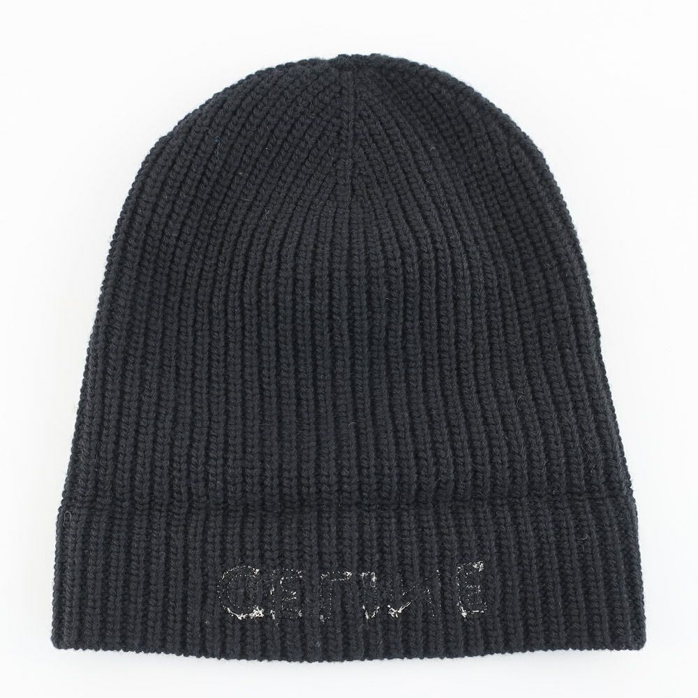 Celine Knit Cap Listed TU Black Logo Patch Beanie — view 3