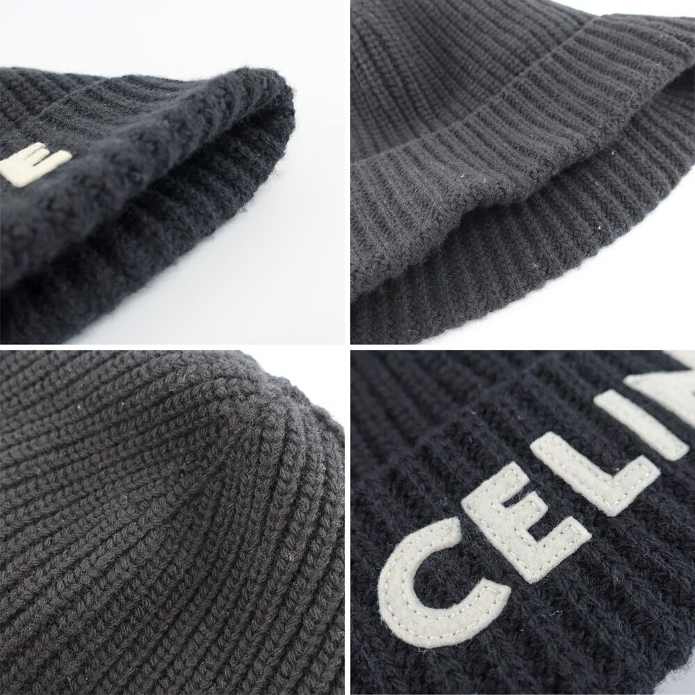 Celine Knit Cap Listed TU Black Logo Patch Beanie — view 9