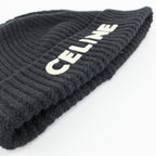 Celine Knit Cap Listed TU Black Logo Patch Beanie — view 6