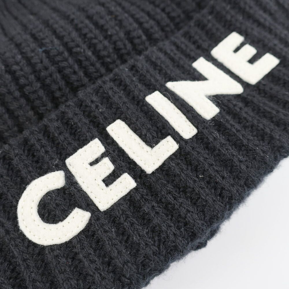 Celine Knit Cap Listed TU Black Logo Patch Beanie — view 5