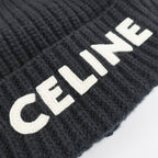 Celine Knit Cap Listed TU Black Logo Patch Beanie — view 5