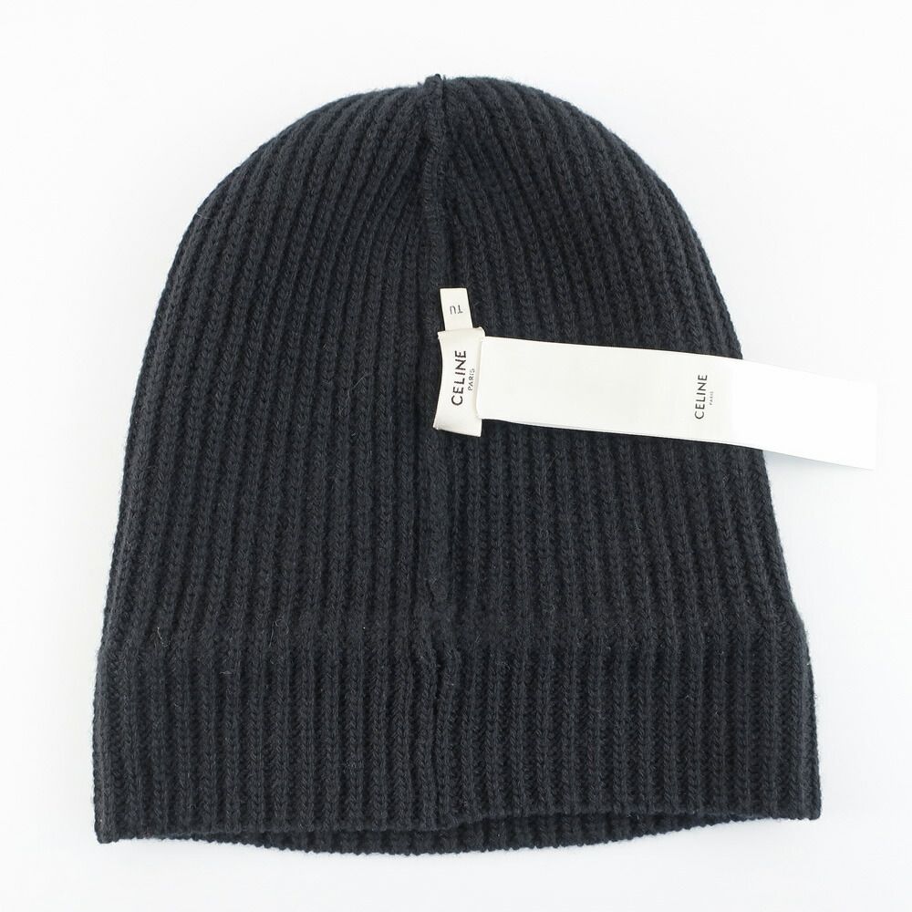 Celine Knit Cap Listed TU Black Logo Patch Beanie — view 7