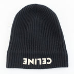 Celine Knit Cap Listed TU Black Logo Patch Beanie — view 8