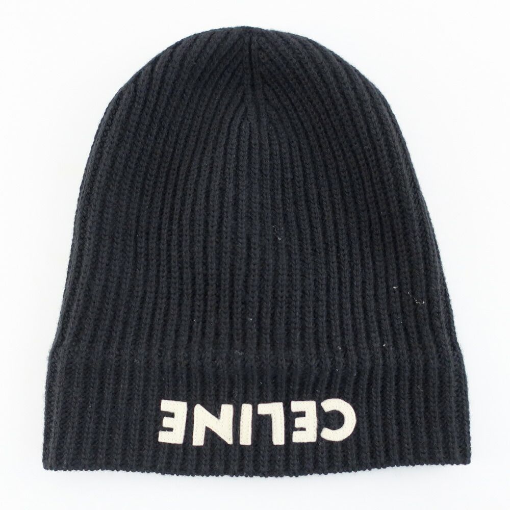 Celine Knit Cap Listed TU Black Logo Patch Beanie — view 8