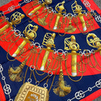 Hermes Scarf Carre 90 Cliquetis Ticking Sword Pattern Navy Red Gold Silk — view 2
